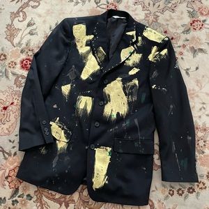 Vintage metallic gold splatter paint sport oat men’s jacket with brushstrokes